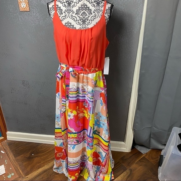 Stunningly vibrant Robbie Bee floral Colorblock abstract maxi dress adjustable - Picture 5 of 12